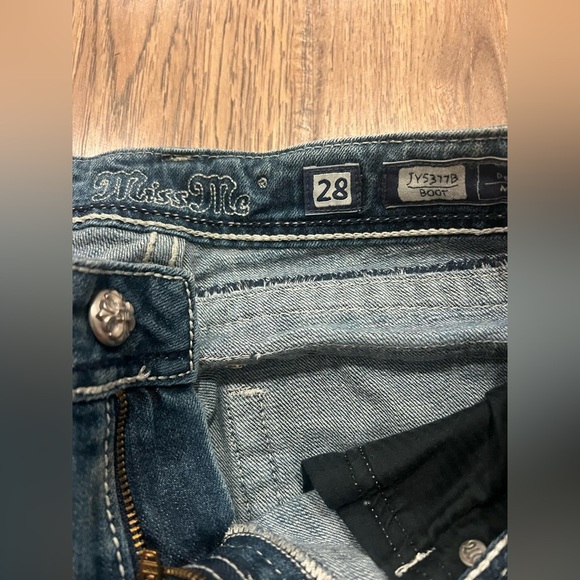 Y2K Miss Me blue mid-rise bootcut jeans with rhinestone and embroidery Sz 28 - Picture 4 of 4